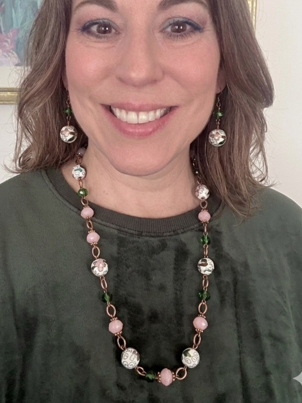 Handcrafted White Cloisonné Necklace & Earring Set